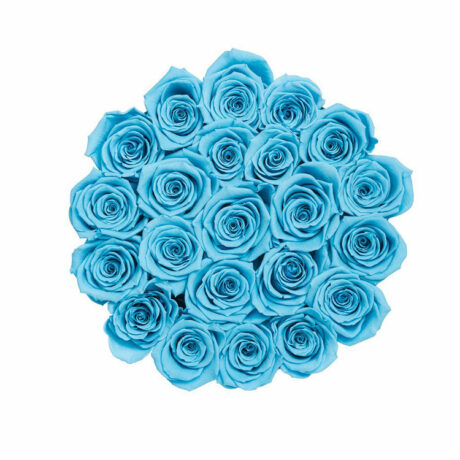21 синяя роз в шляпной коробке (сверху)